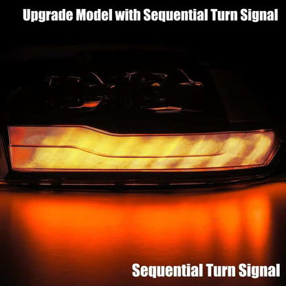AlphaRex 09-18 Dodge Ram 1500HD PRO-Series Projector Headlights Plank Style Black w/Seq Signal/DRL