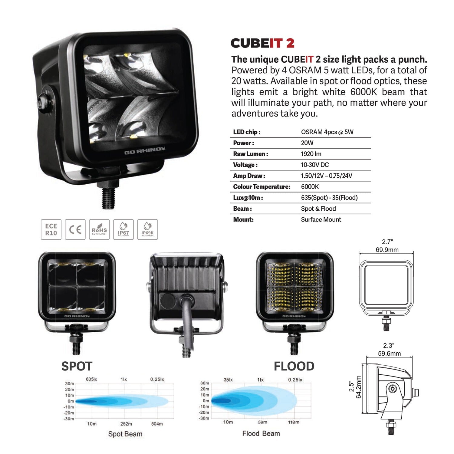 Go Rhino Blackout Series Lights Pair of 2x2 Cube LED Flood Light Kit Black Go Rhino