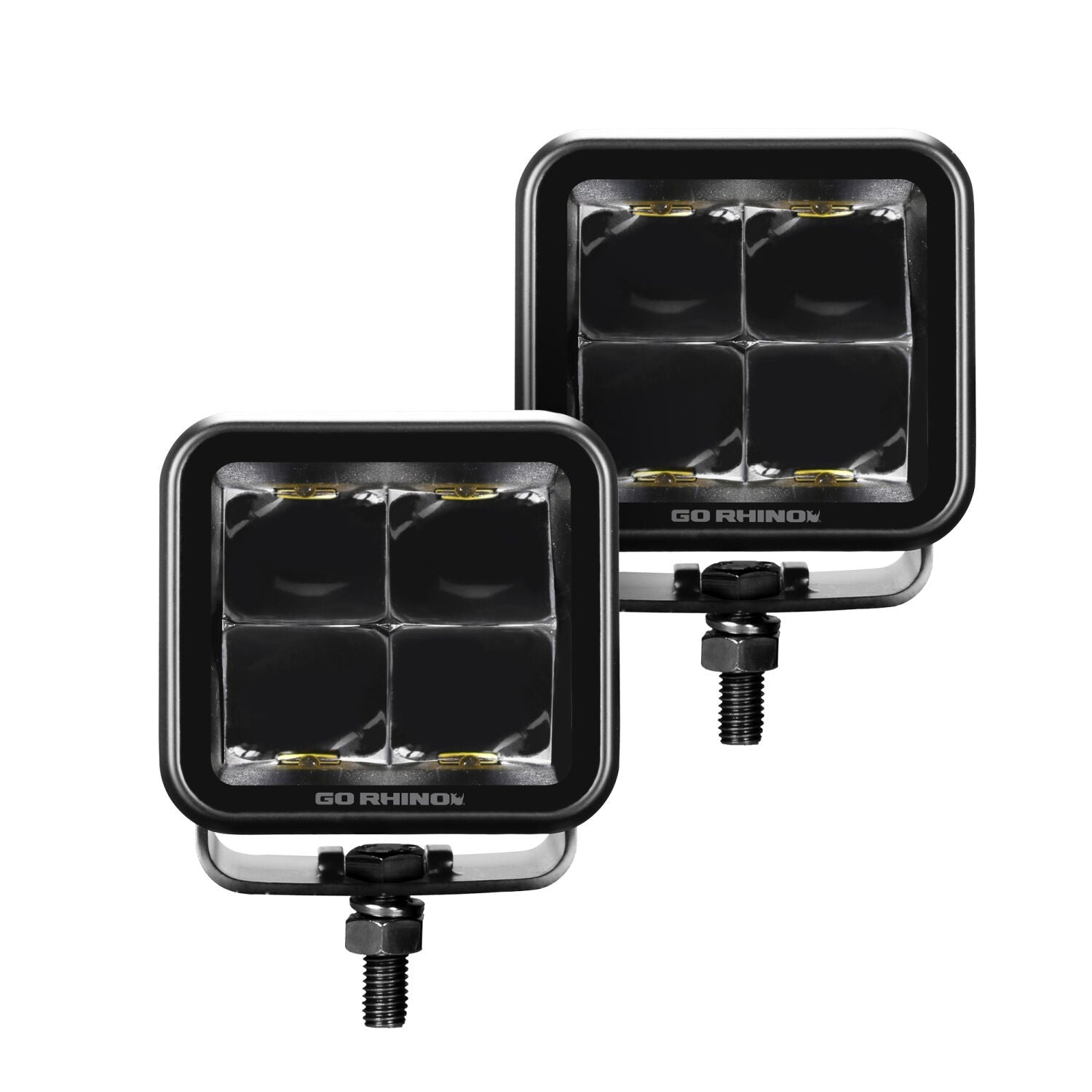 Go Rhino Blackout Series Lights Pair of 2x2 Cube LED Spot Light Kit Black Go Rhino