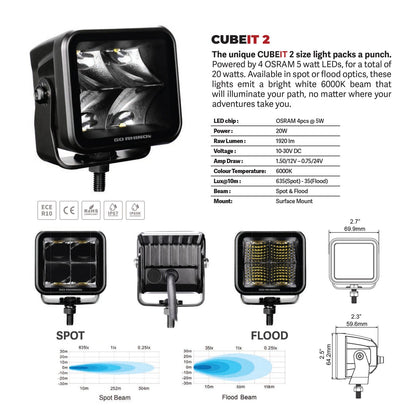 Go Rhino Blackout Series Lights Pair of 2x2 Cube LED Spot Light Kit Black Go Rhino