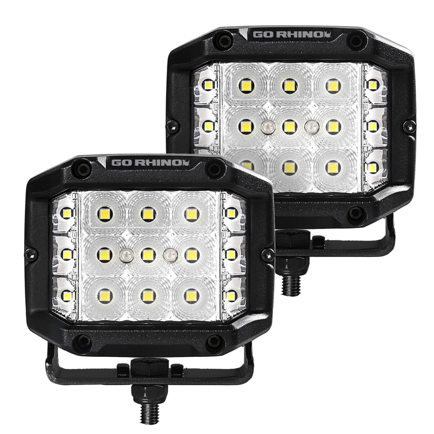Go Rhino Bright Series Lights Pair of 4x3 Sideline Cube LED Flood Light Kit Black Go Rhino