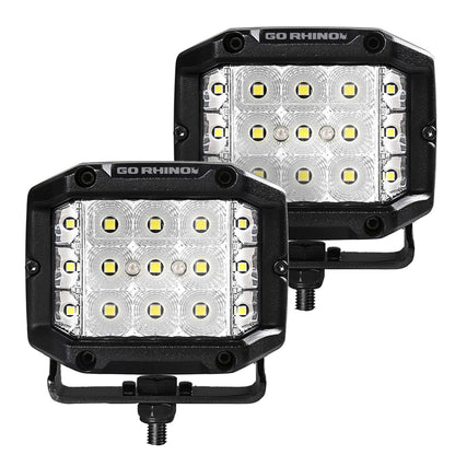 Go Rhino Bright Series Lights Pair of 4x3 Sideline Cube LED Flood Light Kit Black Go Rhino
