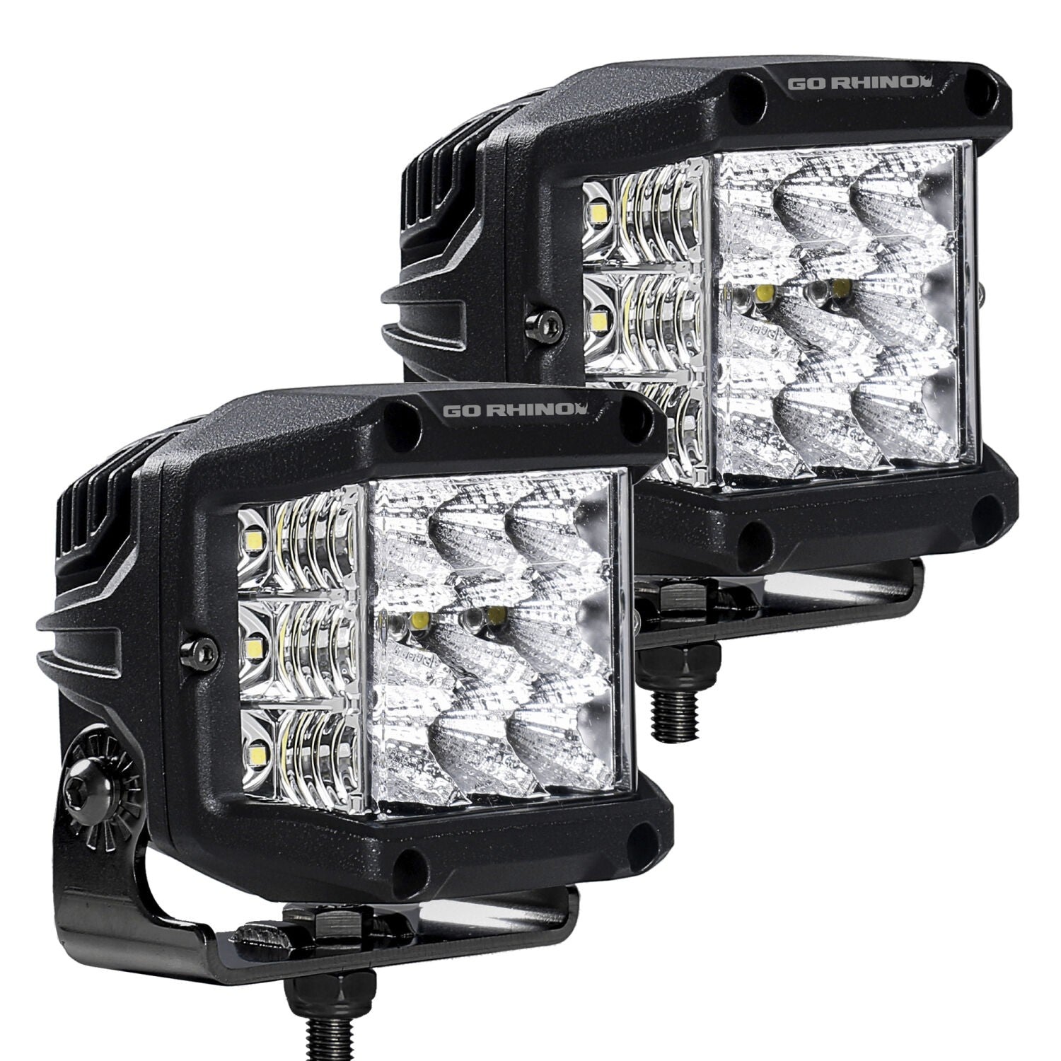 Go Rhino Bright Series Lights Pair of 4x3 Sideline Cube LED Flood Light Kit Black Go Rhino