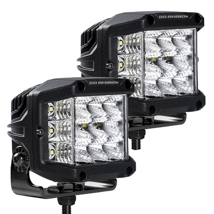 Go Rhino Bright Series Lights Pair of 4x3 Sideline Cube LED Flood Light Kit Black Go Rhino