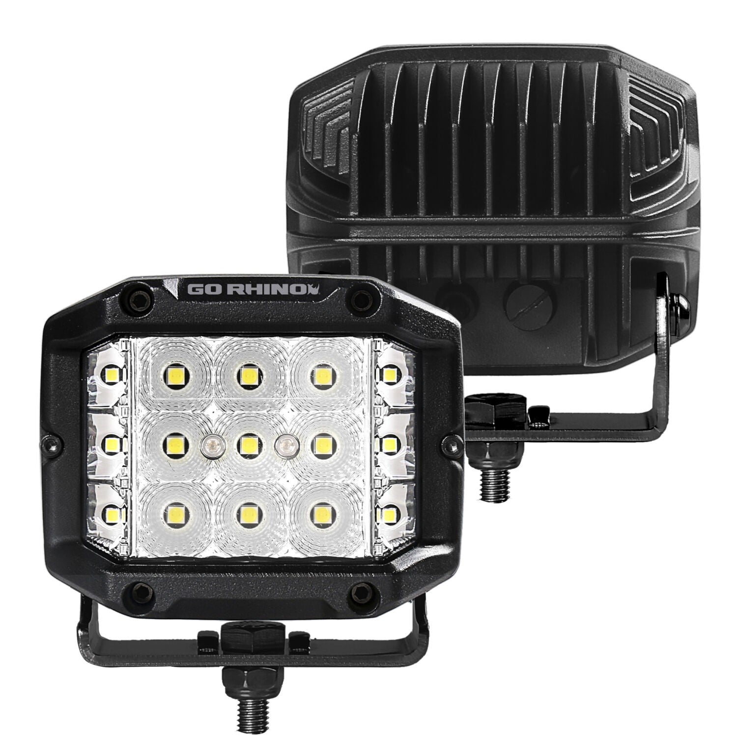Go Rhino Bright Series Lights Pair of 4x3 Sideline Cube LED Flood Light Kit Black Go Rhino