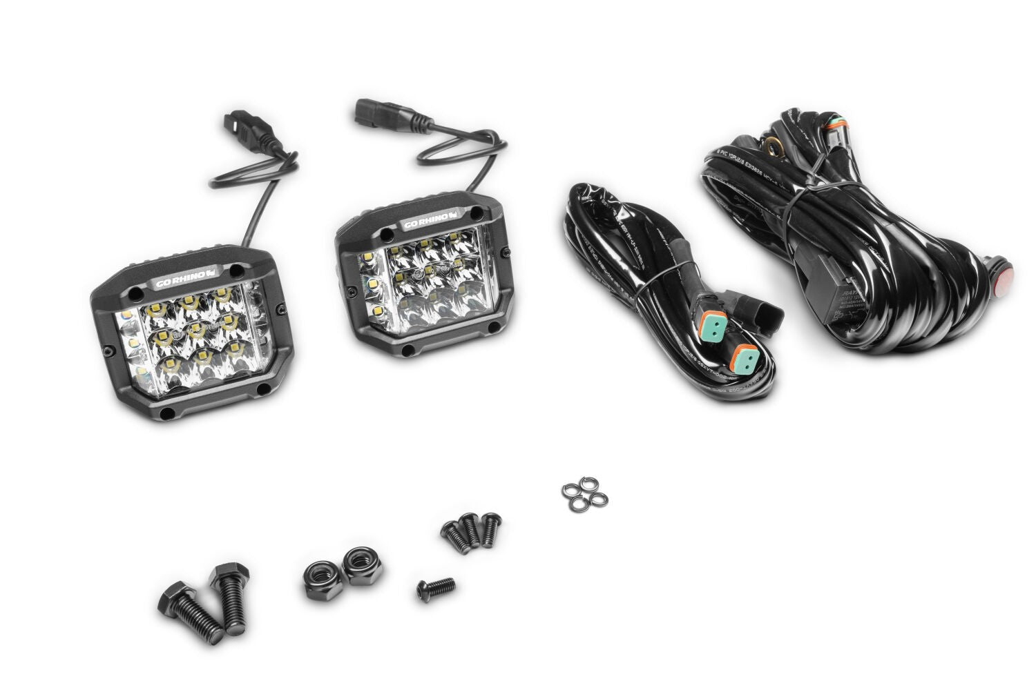 Go Rhino Bright Series Lights Pair of 4x3 Sideline Cube LED Spot Light Kit Black Go Rhino