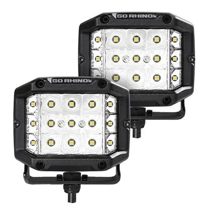 Go Rhino Bright Series Lights Pair of 4x3 Sideline Cube LED Spot Light Kit Black Go Rhino