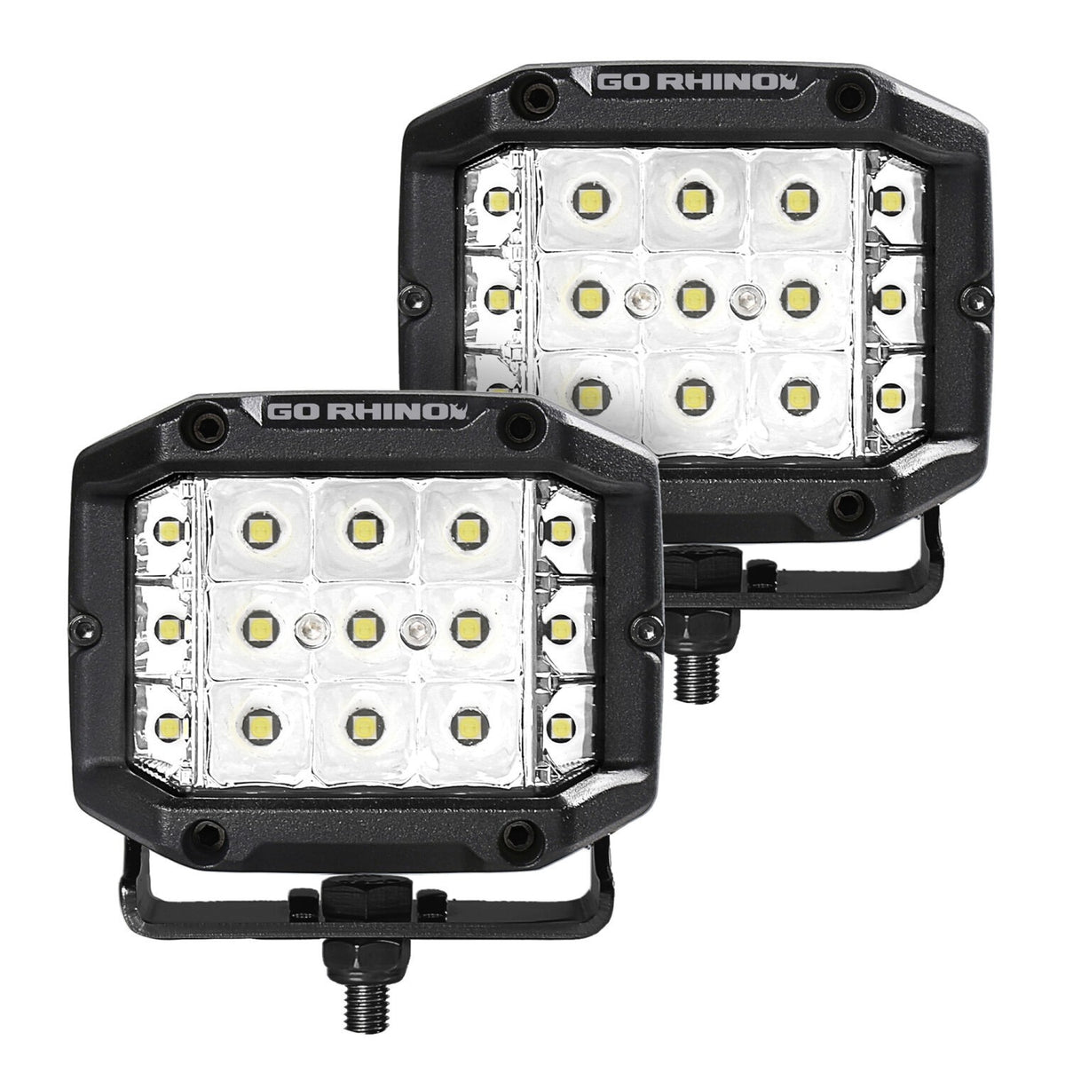 Go Rhino Bright Series Lights Pair of 4x3 Sideline Cube LED Spot Light Kit Black Go Rhino