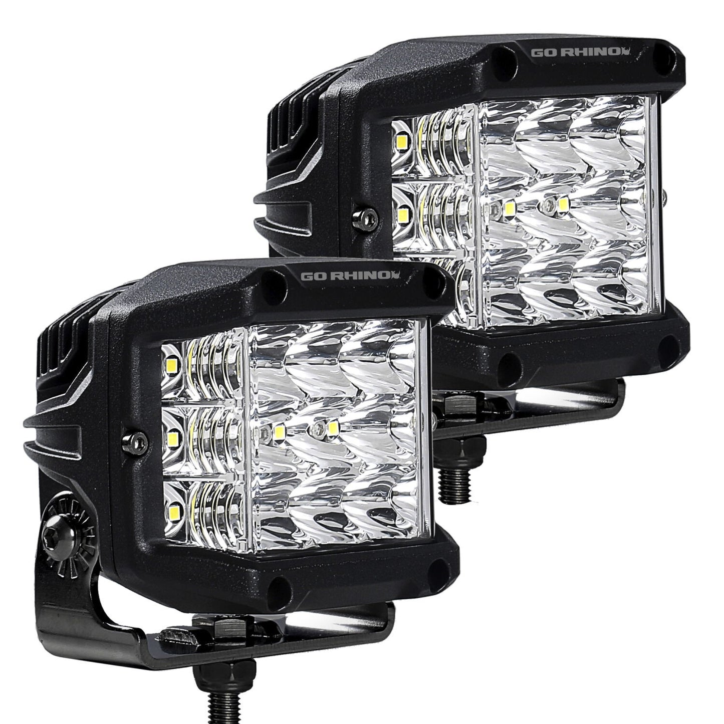 Go Rhino Bright Series Lights Pair of 4x3 Sideline Cube LED Spot Light Kit Black Go Rhino