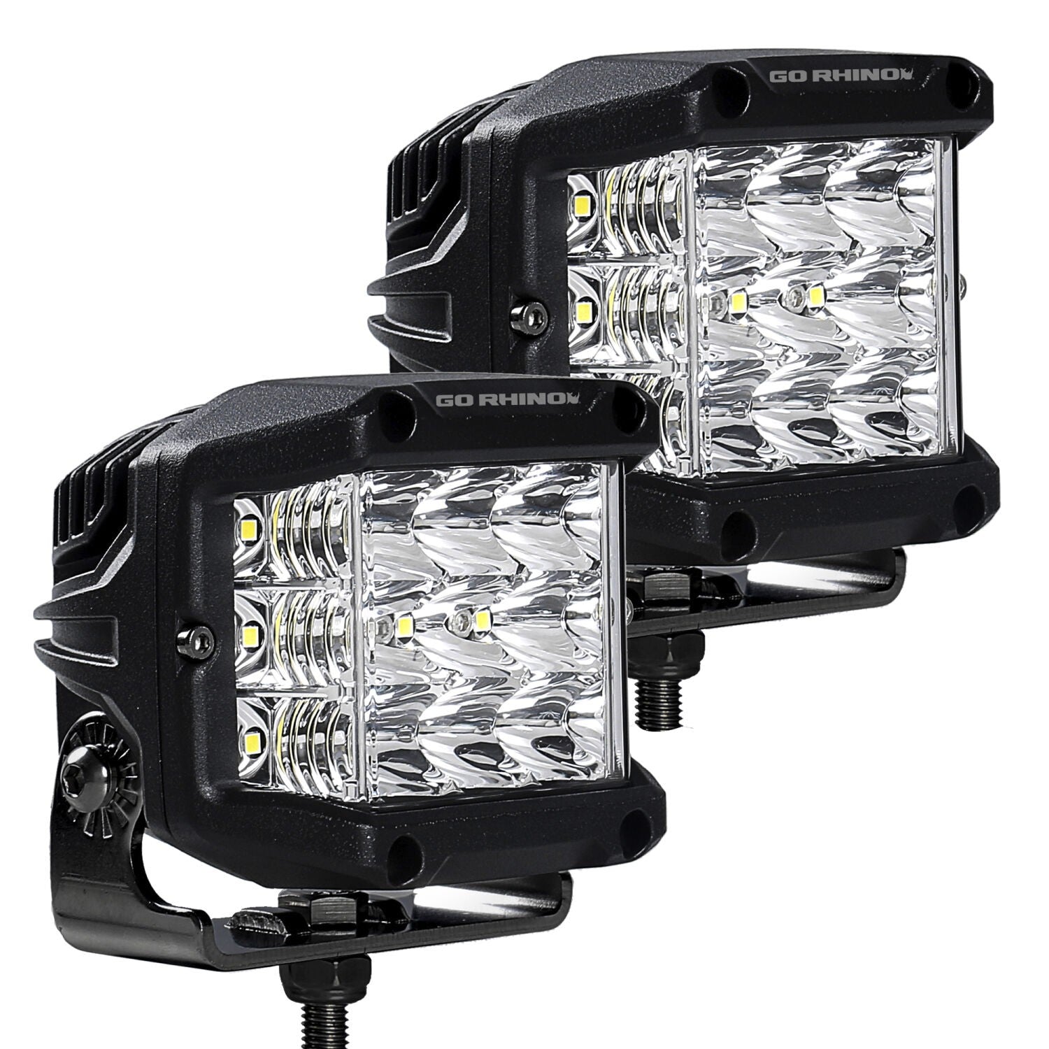 Go Rhino Bright Series Lights Pair of 4x3 Sideline Cube LED Spot Light Kit Black Go Rhino