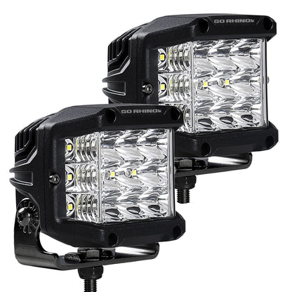 Go Rhino Bright Series Lights Pair of 4x3 Sideline Cube LED Spot Light Kit Black Go Rhino