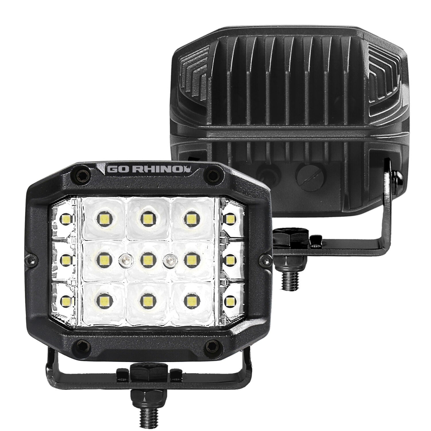 Go Rhino Bright Series Lights Pair of 4x3 Sideline Cube LED Spot Light Kit Black Go Rhino