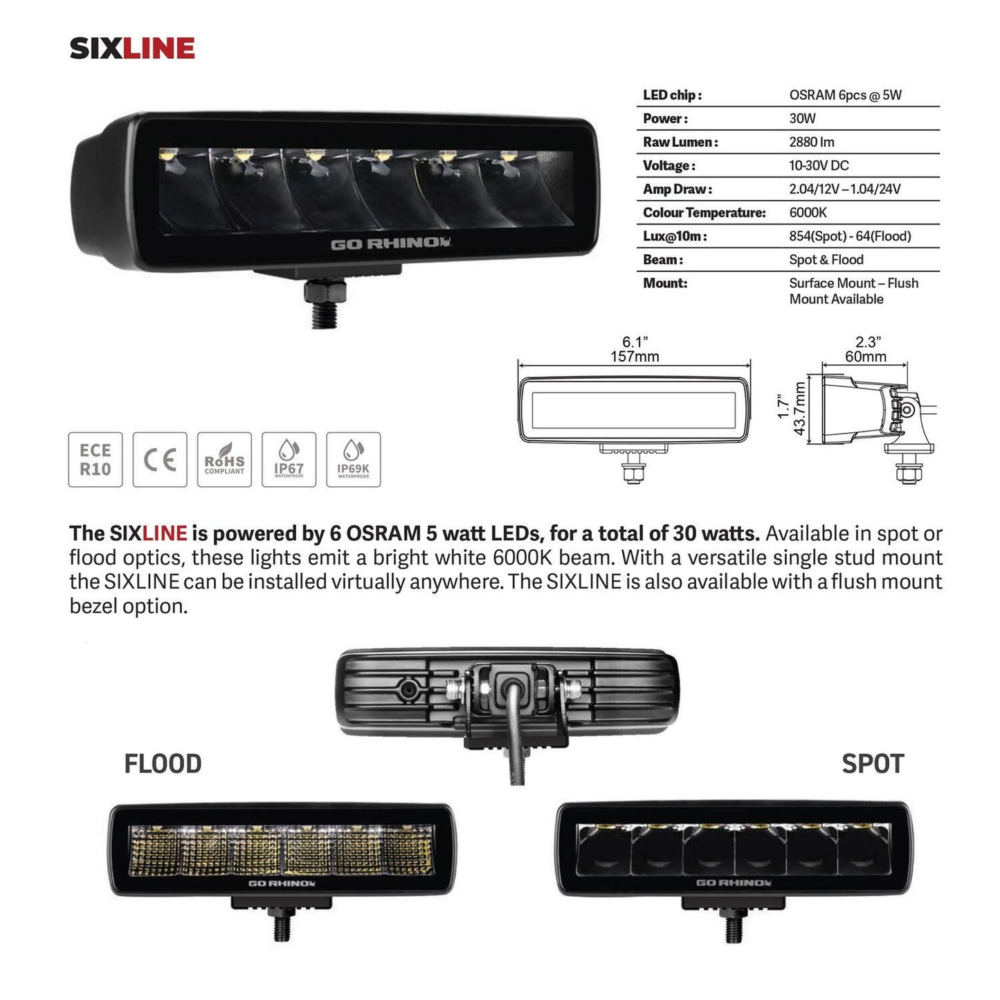Go Rhino Blackout Series Lights Pair of Sixline LED Flood Light Kit Black Go Rhino