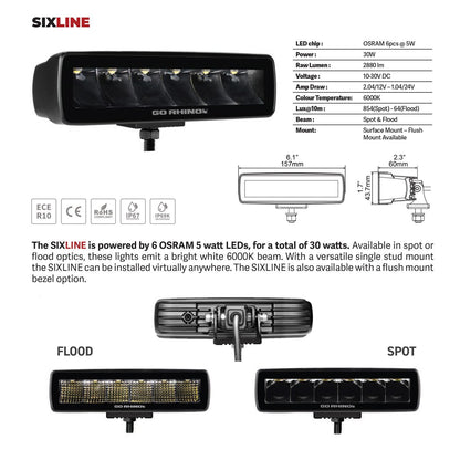 Go Rhino Blackout Series Lights Pair of Sixline LED Flood Light Kit Black Go Rhino