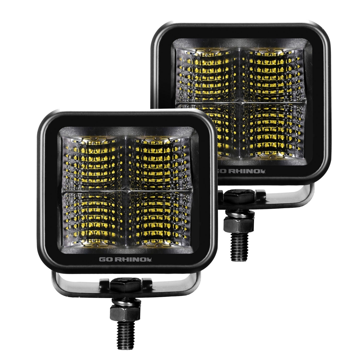 Go Rhino Blackout Series Lights Pair of 3x3 Cube LED Flood Light Kit Black Go Rhino