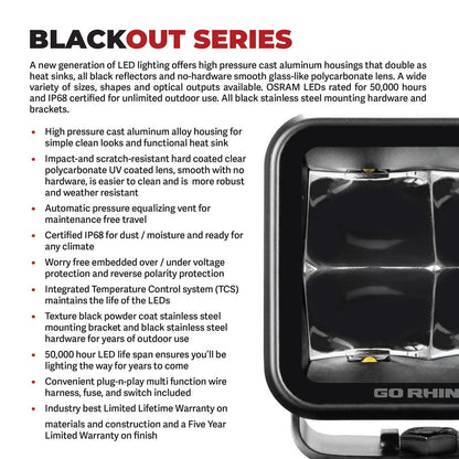 Go Rhino Blackout Series Lights Pair of 3x3 Cube LED Flood Light Kit Black Go Rhino