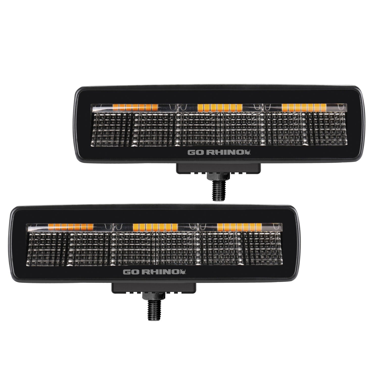Go Rhino Blackout Combo Series Lights Pair of Sixline LED Flood Lights With Amber Accent Black Go Rhino