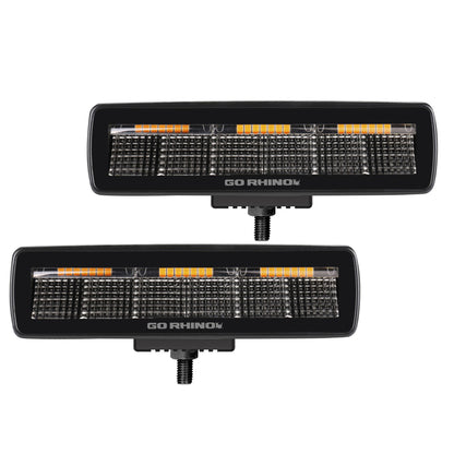 Go Rhino Blackout Combo Series Lights Pair of Sixline LED Flood Lights With Amber Accent Black Go Rhino