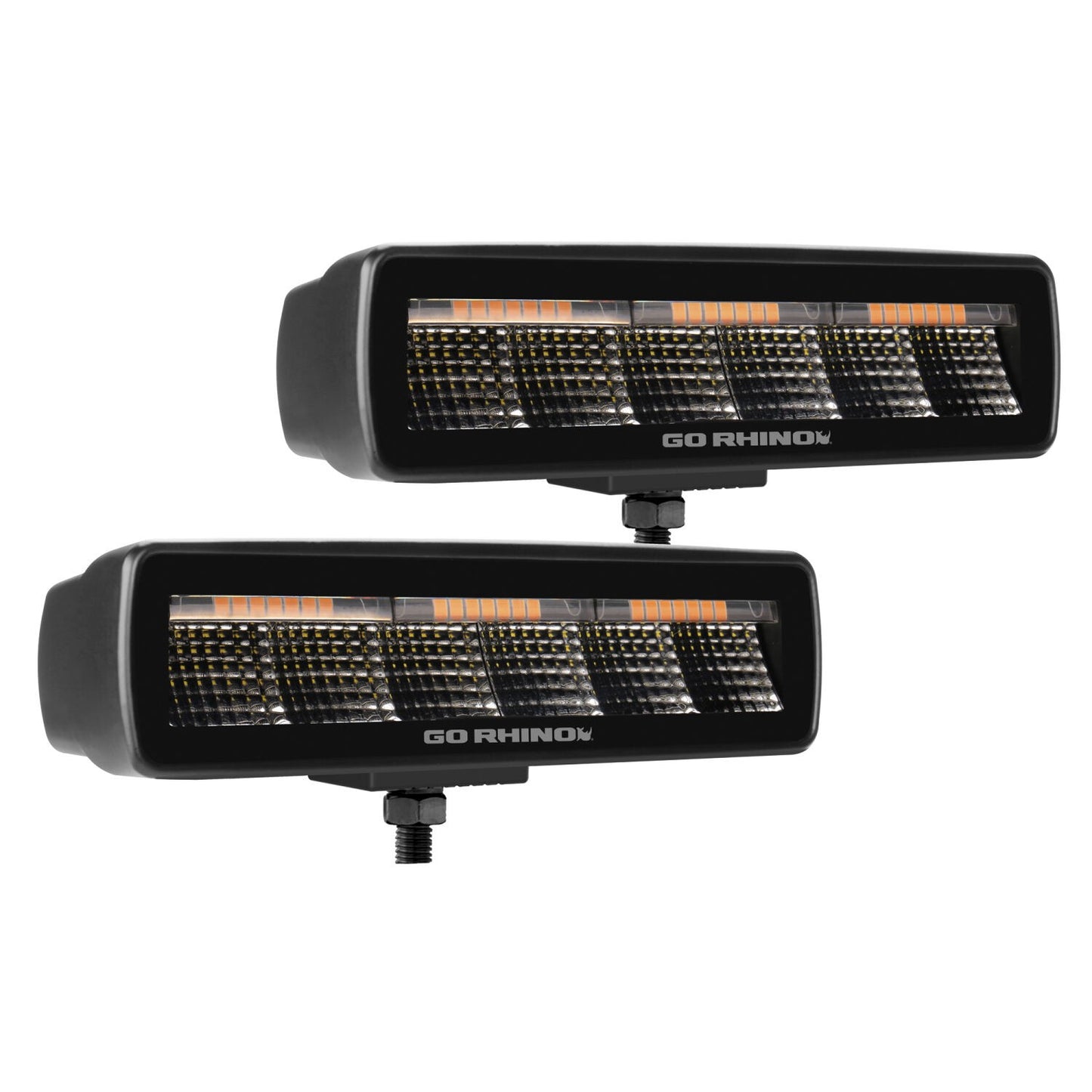 Go Rhino Blackout Combo Series Lights Pair of Sixline LED Flood Lights With Amber Accent Black Go Rhino