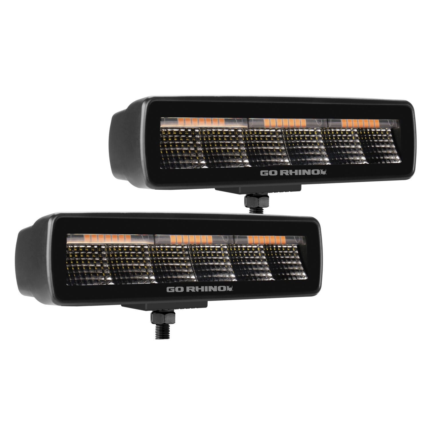 Go Rhino Blackout Combo Series Lights Pair of Sixline LED Flood Lights With Amber Accent Black Go Rhino