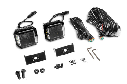 Go Rhino Blackout Series Lights Pair of 4x3 Cube LED Sideline Flood Light Kit Black Go Rhino