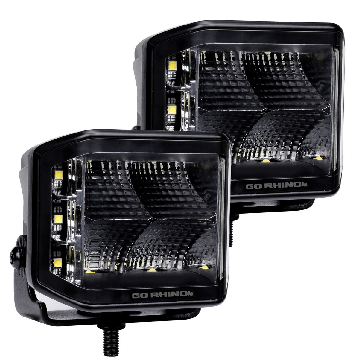 Go Rhino Blackout Series Lights Pair of 4x3 Cube LED Sideline Flood Light Kit Black Go Rhino