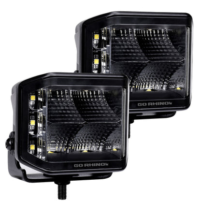 Go Rhino Blackout Series Lights Pair of 4x3 Cube LED Sideline Flood Light Kit Black Go Rhino