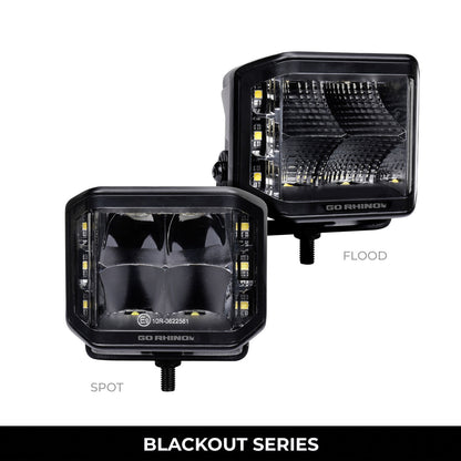 Go Rhino Blackout Series Lights Pair of 4x3 Cube LED Sideline Flood Light Kit Black Go Rhino