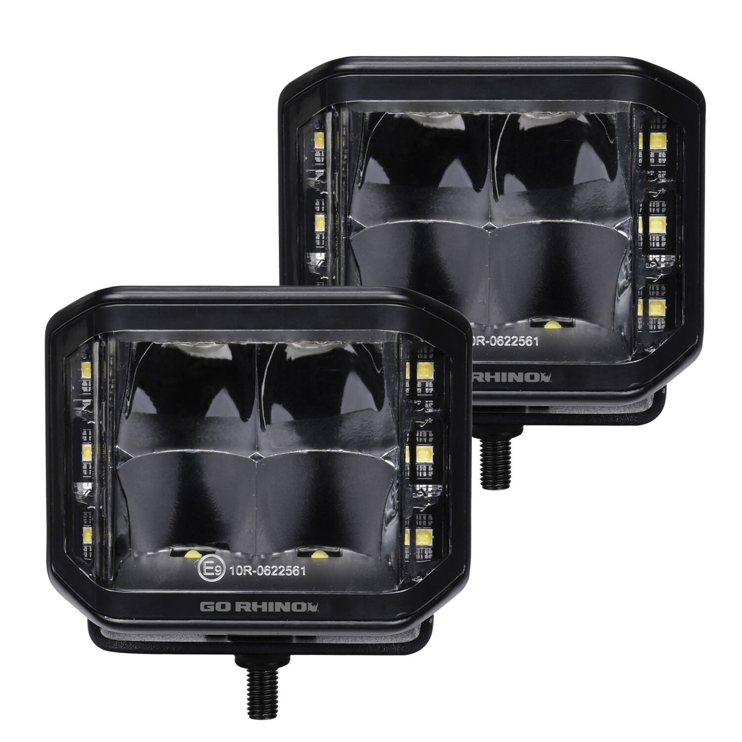 Go Rhino Blackout Series Lights Pair of 4x3 Cube LED Sideline Spot Light Kit Black Go Rhino