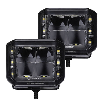 Go Rhino Blackout Series Lights Pair of 4x3 Cube LED Sideline Spot Light Kit Black Go Rhino