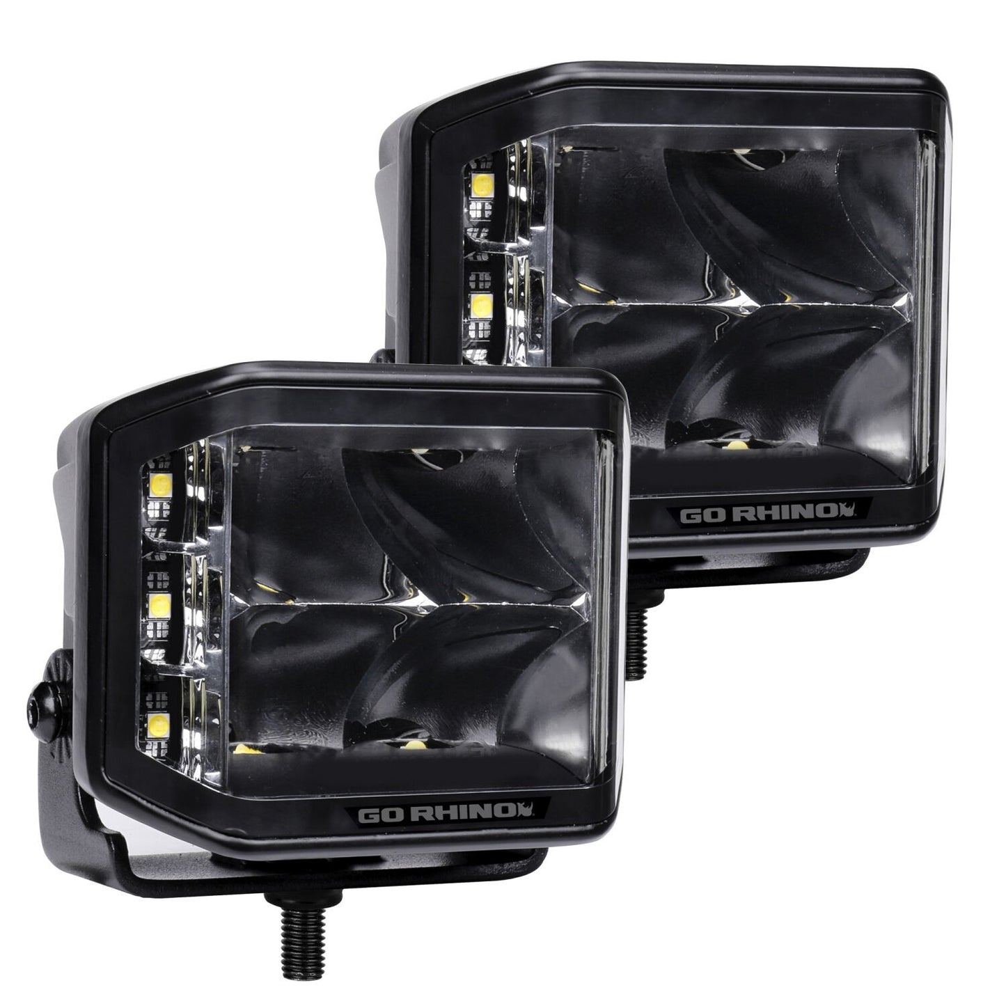 Go Rhino Blackout Series Lights Pair of 4x3 Cube LED Sideline Spot Light Kit Black Go Rhino