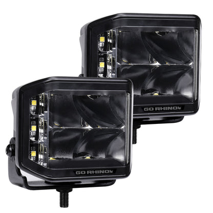 Go Rhino Blackout Series Lights Pair of 4x3 Cube LED Sideline Spot Light Kit Black Go Rhino