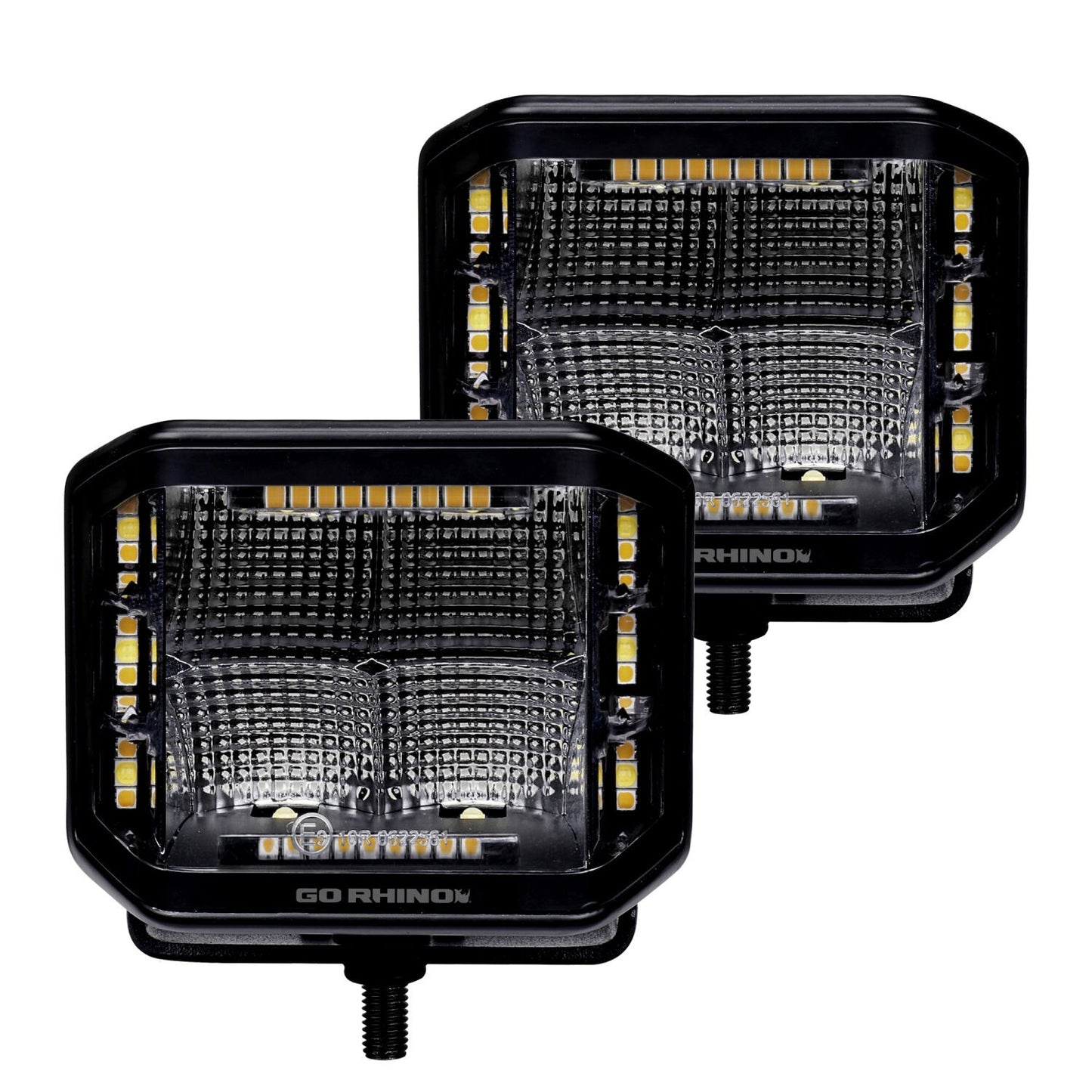 Go Rhino Blackout Combo Series Lights Pair of 4x3 Cube Sideline LED Flood Lights W/Amber Black Go Rhino