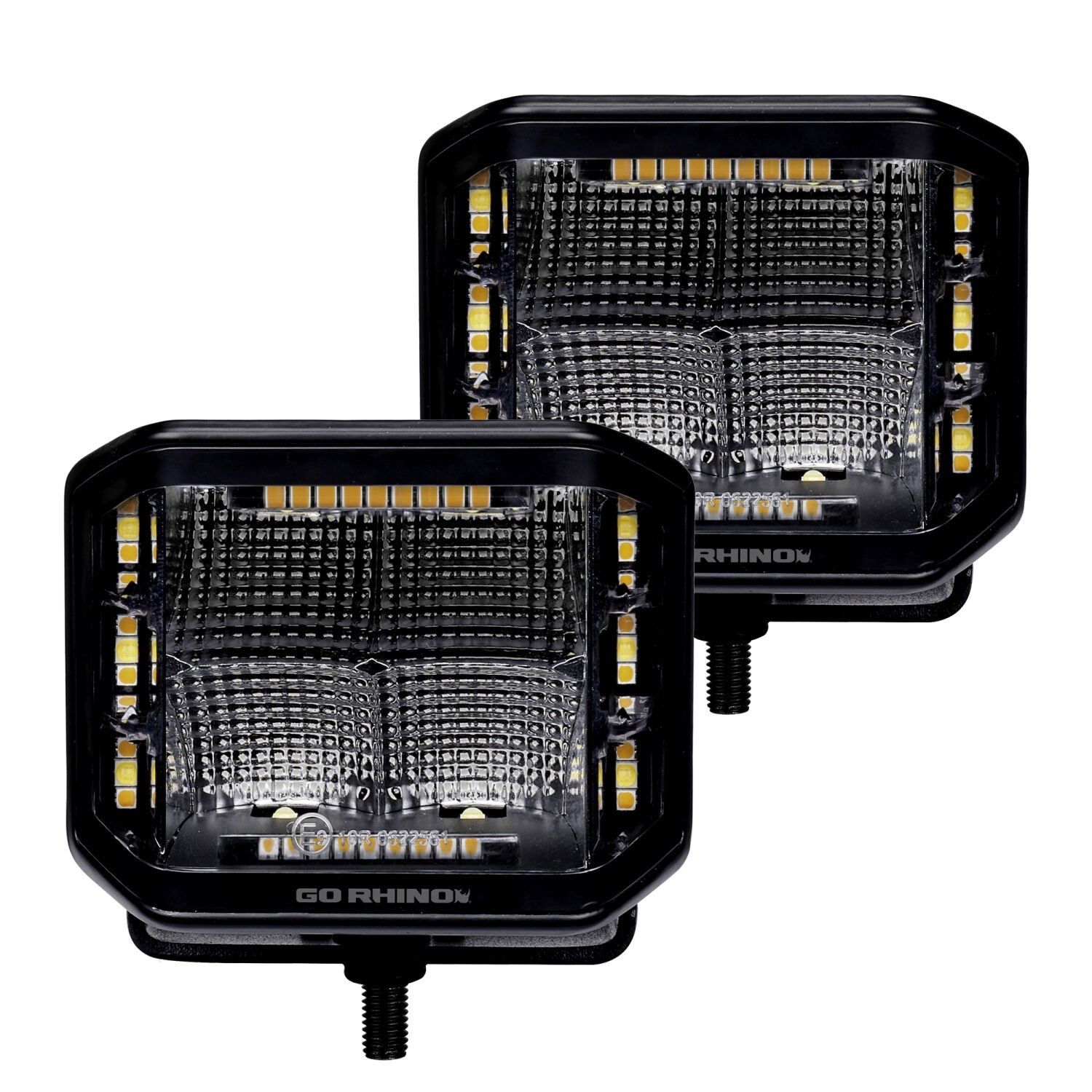 Go Rhino Blackout Combo Series Lights Pair of 4x3 Cube Sideline LED Flood Lights W/Amber Black Go Rhino