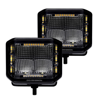 Go Rhino Blackout Combo Series Lights Pair of 4x3 Cube Sideline LED Flood Lights W/Amber Black Go Rhino