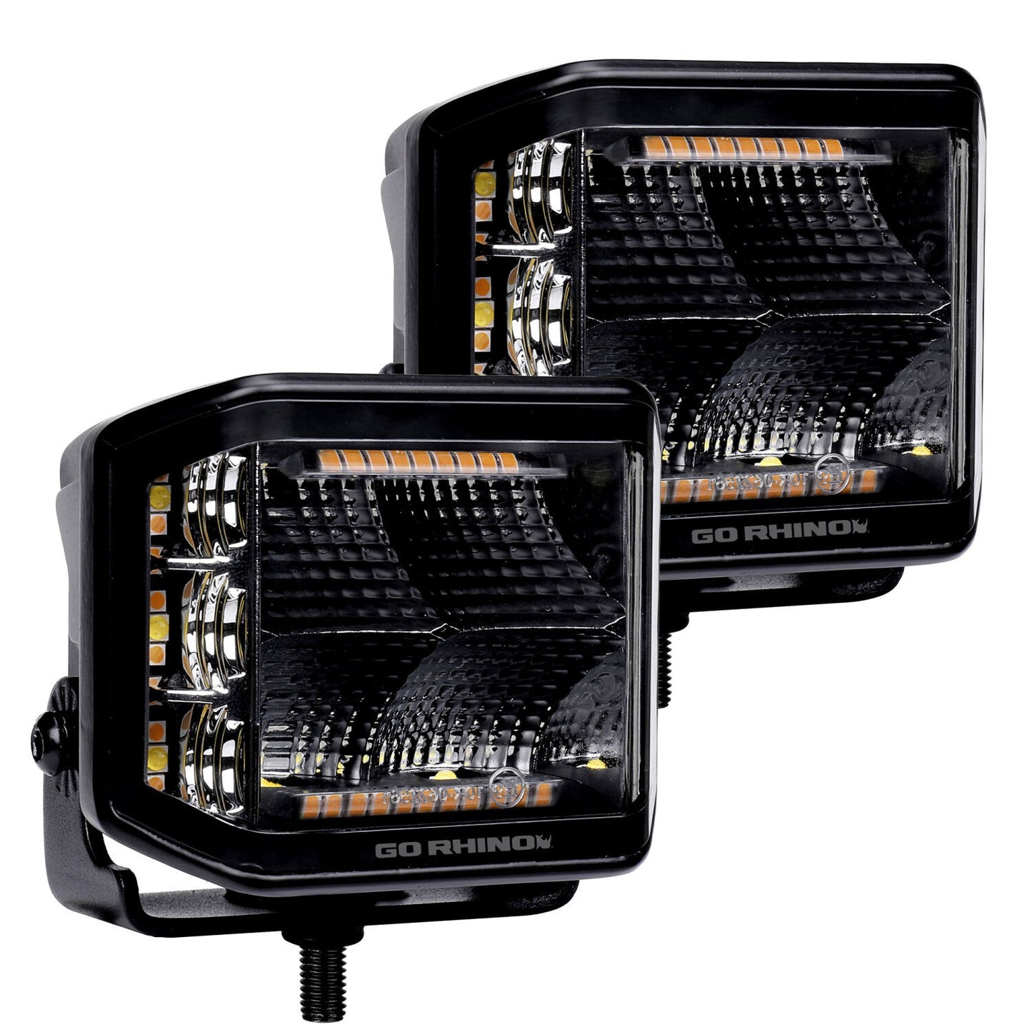 Go Rhino Blackout Combo Series Lights Pair of 4x3 Cube Sideline LED Flood Lights W/Amber Black Go Rhino