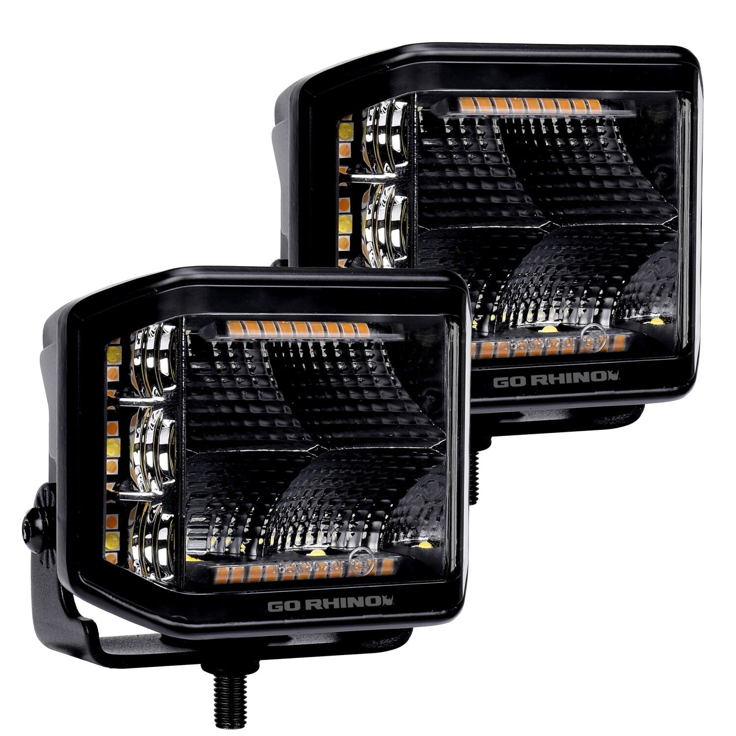 Go Rhino Blackout Combo Series Lights Pair of 4x3 Cube Sideline LED Flood Lights W/Amber Black Go Rhino