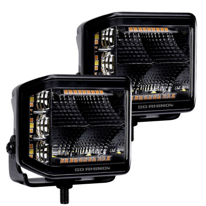 Go Rhino Blackout Combo Series Lights Pair of 4x3 Cube Sideline LED Flood Lights W/Amber Black Go Rhino