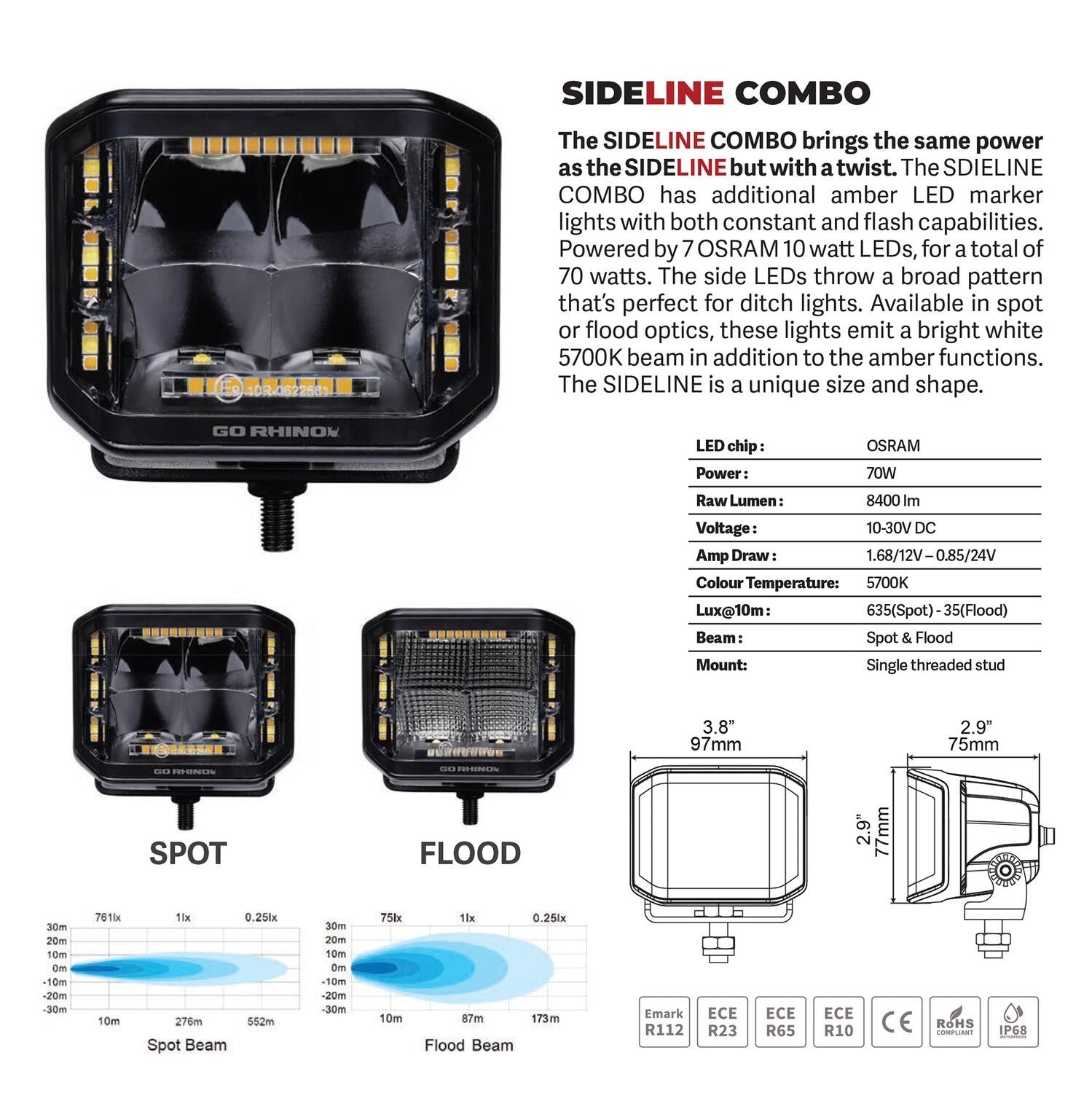 Go Rhino Blackout Combo Series Lights Pair of 4x3 Cube Sideline LED Flood Lights W/Amber Black Go Rhino