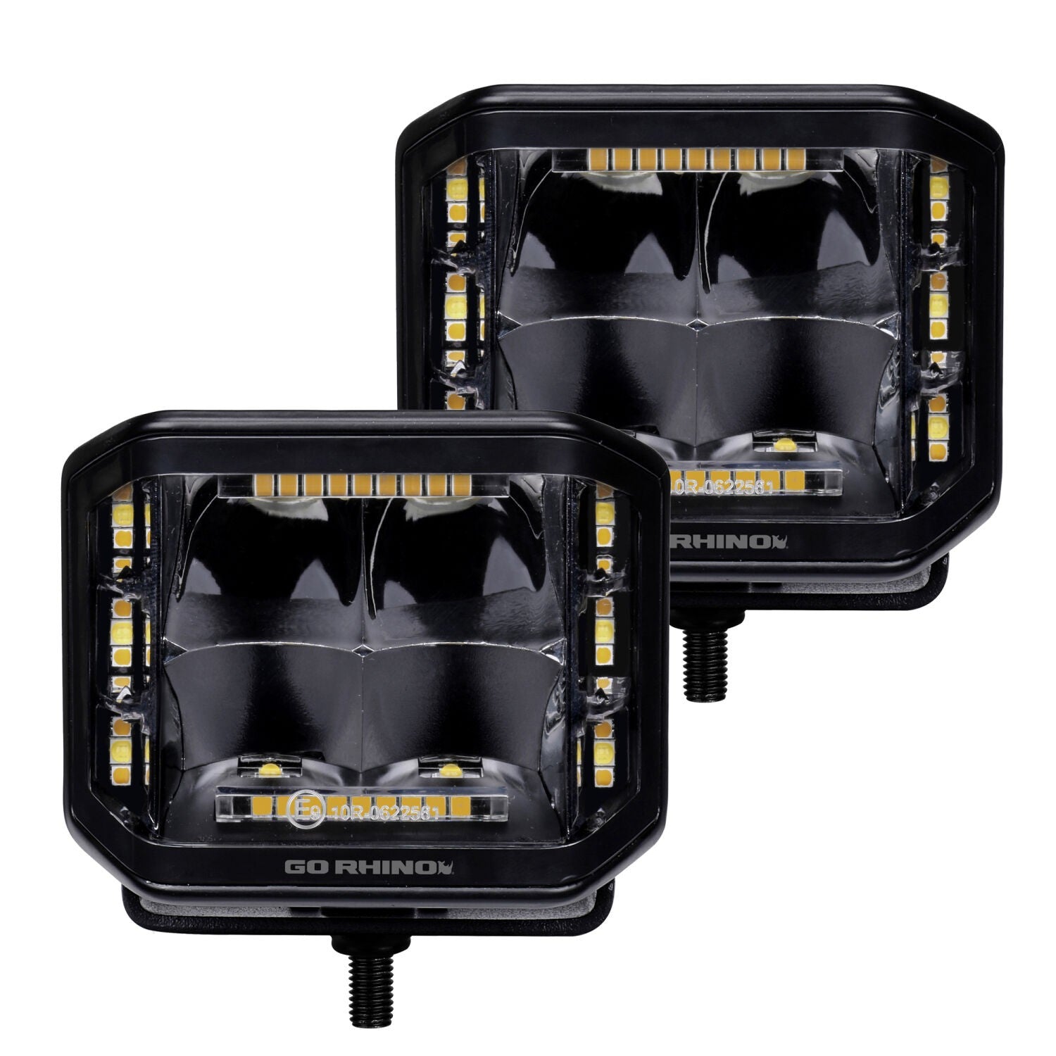Go Rhino Blackout Combo Series Lights Pair of 4x3 Cube Sideline LEDSpot Lights W/ Amber Black Go Rhino
