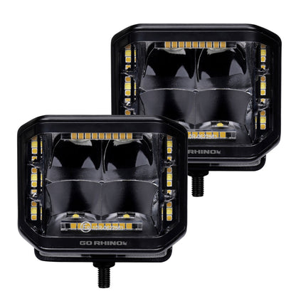 Go Rhino Blackout Combo Series Lights Pair of 4x3 Cube Sideline LEDSpot Lights W/ Amber Black Go Rhino