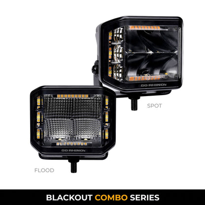 Go Rhino Blackout Combo Series Lights Pair of 4x3 Cube Sideline LEDSpot Lights W/ Amber Black Go Rhino