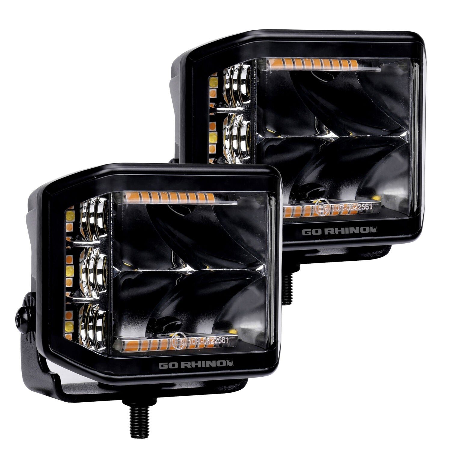 Go Rhino Blackout Combo Series Lights Pair of 4x3 Cube Sideline LEDSpot Lights W/ Amber Black Go Rhino