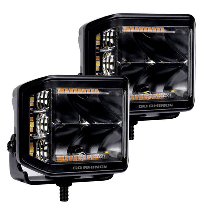 Go Rhino Blackout Combo Series Lights Pair of 4x3 Cube Sideline LEDSpot Lights W/ Amber Black Go Rhino