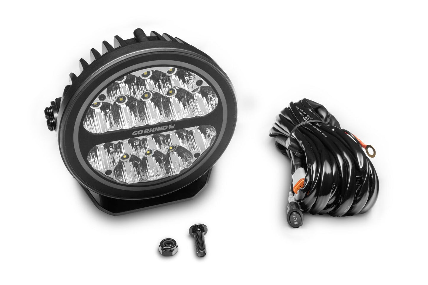 Go Rhino Blackout Series Lights 7 Inch Round LED Driving Light With Daytime Running Lights Black Go Rhino