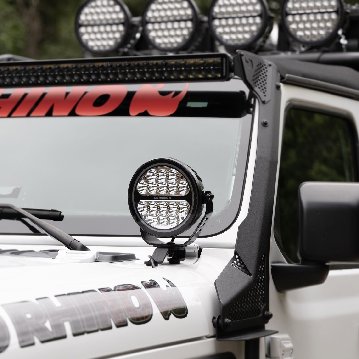 Go Rhino Blackout Series Lights 7 Inch Round LED Driving Light With Daytime Running Lights Black Go Rhino