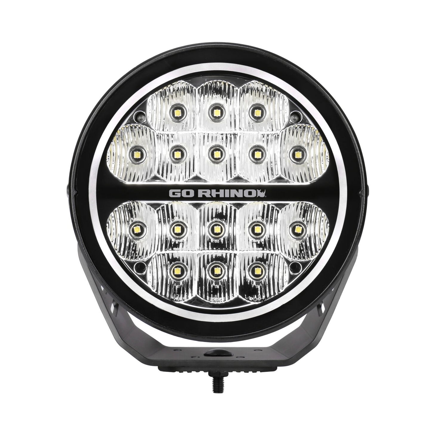 Go Rhino Blackout Series Lights 7 Inch Round LED Driving Light With Daytime Running Lights Black Go Rhino