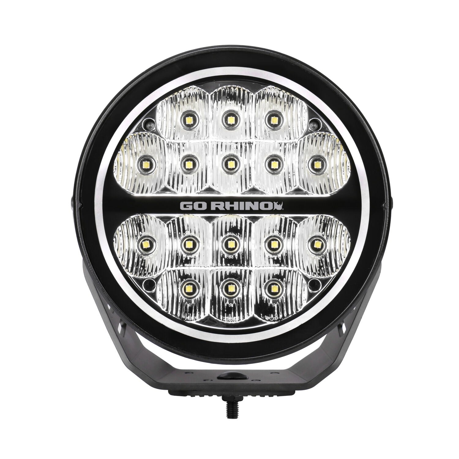 Go Rhino Blackout Series Lights 7 Inch Round LED Driving Light With Daytime Running Lights Black Go Rhino