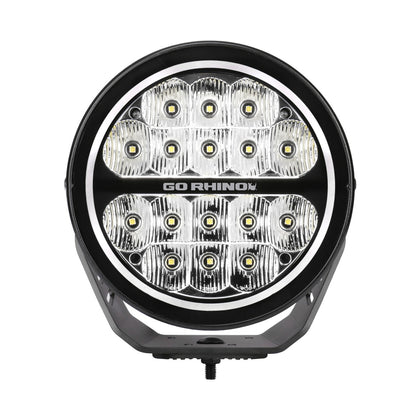 Go Rhino Blackout Series Lights 7 Inch Round LED Driving Light With Daytime Running Lights Black Go Rhino