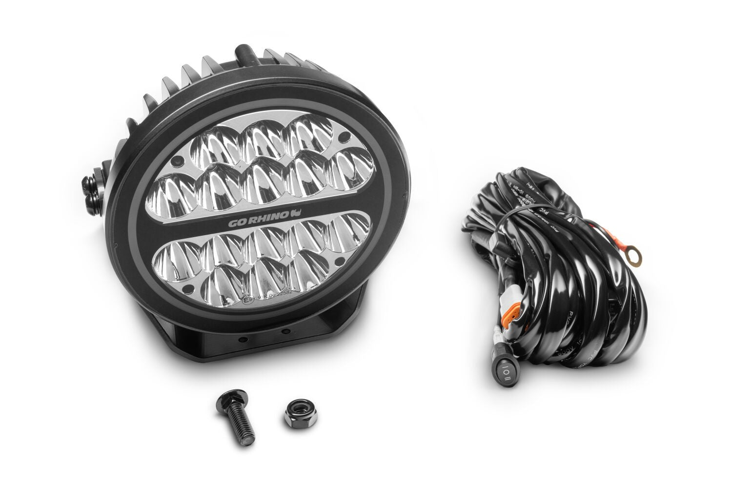 Go Rhino Blackout Series Lights 7 Inch Round LED Spot Light Beam With Daytime Running Light Black Go Rhino